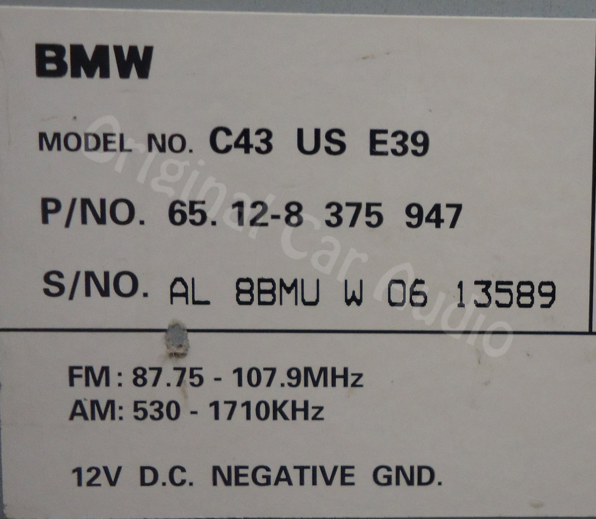 97 98 99 00 01 540i 528i BMW 5 Series Tape Cassette C43