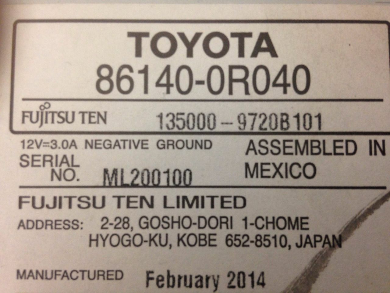 Refurbished 2013 - 2015 Toyota Rav4 JBL OEM AM FM Entune Touch Screen Bluetooth Unit 100074
