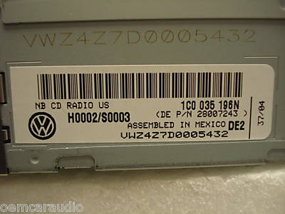 VW VOLKSWAGEN Beetle Bug AM FM Radio Stereo CD Player 1C0035196N 1998 1999 2000 2001 2002 2003 2004 2005 2006 2007 2008 2009 2010 OEM